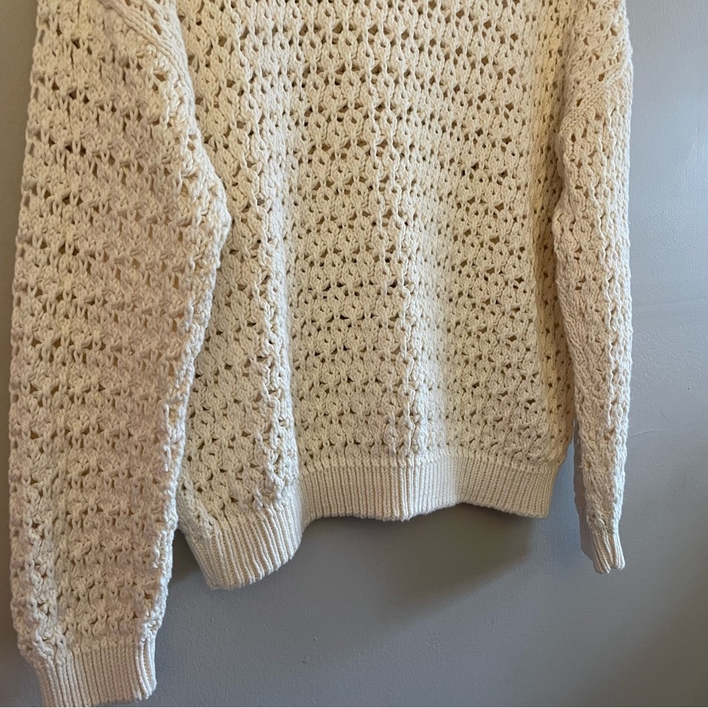Denver Hayes Cream Open-Knit Drop Shoulder Crewneck Sweater โ Large Like New - Picture 8 of 16
